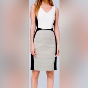 White House Black Market Color Block Sheath in Ecru Black